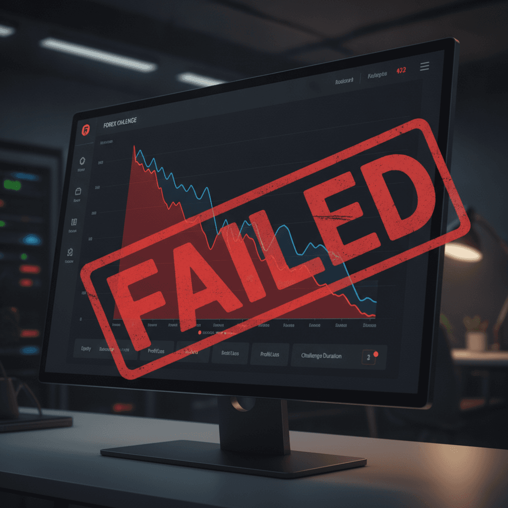 Trading monitor showing a failed challenge chart