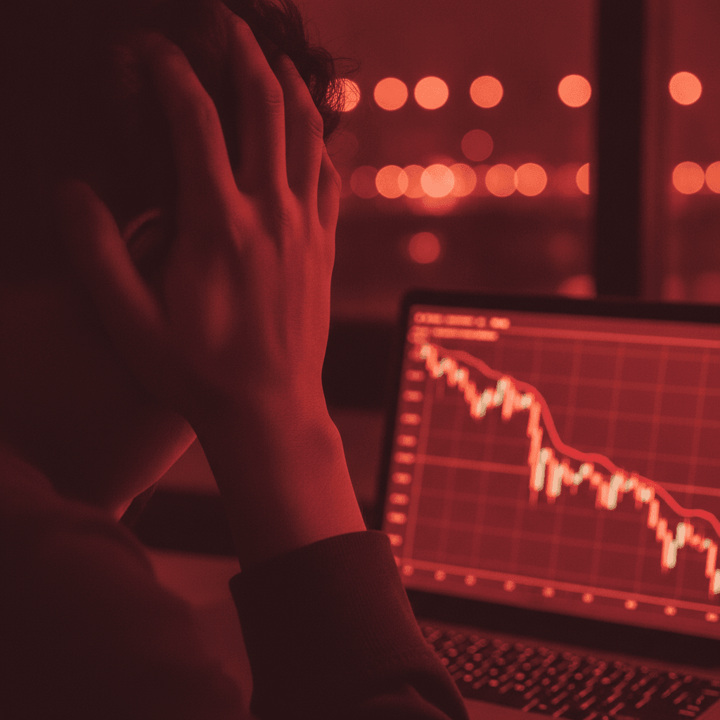 Red-lit trader watching a falling chart