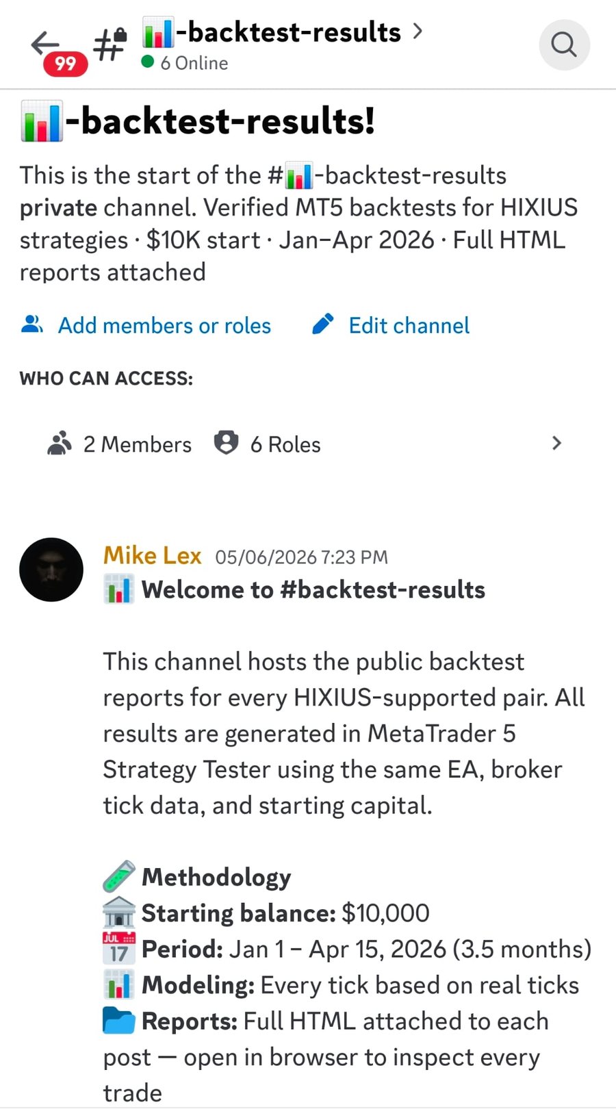 Backtest transparency Discord screenshot